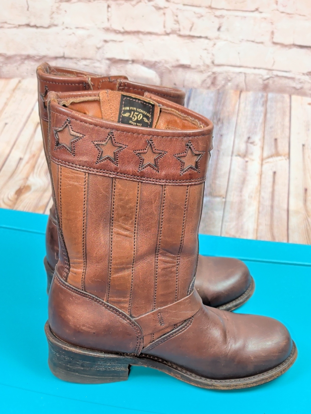 FRYE Company 150 Year ENGINEER STAR BOOTS Women's 8  Brown Leather